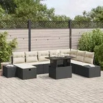 vidaXL 9-tlg. Garten-Sofagarnitur mit Kissen Schwarz Poly Rattan