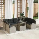 vidaXL 10-teiliges Garten-Sofa-Set mit Kissen Hellgrau Poly Rattan