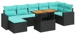 vidaXL 8-tlg. Garten-Sofagarnitur mit Kissen Schwarz Poly Rattan