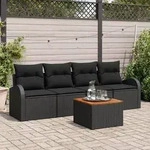 vidaXL 5-teiliges Garten Sofa Set mit Kissen Schwarz Poly Rattan Akazie