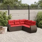 vidaXL 5-teiliges Gartensofa-Set mit Kissen, braun, Polyrattan