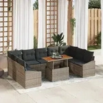 vidaXL 10-tlg. Garten-Sofagarnitur mit Kissen Grau Poly Rattan