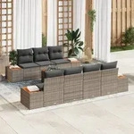 vidaXL 8-tlg. Garten-Sofagarnitur mit Kissen Grau Poly Rattan Akazie
