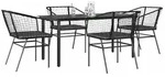 vidaXL 5-tlg. Garten-Essgruppe mit Kissen Schwarz Poly Rattan Glas