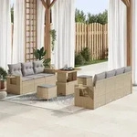 vidaXL 10-teiliges Garten Sofa Set mit Kissen Beige Poly Rattan