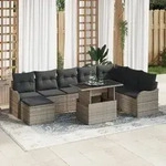 vidaXL 9-teiliges Garten-Sofa-Set mit Kissen Grau Poly Rattan