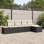 vidaXL 5-teiliges Garten-Sofa-Set mit Kissen Schwarz Poly-Rattan Akazie