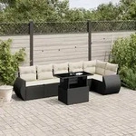 vidaXL 7-tlg. Garten-Sofagarnitur mit Kissen Schwarz Poly Rattan
