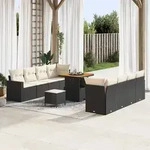 vidaXL 11-teiliges Garten Sofaset mit Kissen schwarzes Poly Rattan Akazie
