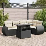 vidaXL 6-tlg. Garten-Sofagarnitur mit Kissen Schwarz Poly Rattan