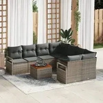 vidaXL 9-teiliges Garten-Sofa-Set mit Kissen Grau Poly Rattan Akazie