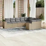 vidaXL 9-tlg. Garten-Sofagarnitur mit Kissen Beige Poly Rattan