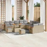 vidaXL 13-teiliges Garten-Sofa-Set mit Kissen Beige Poly-Rattan Akazie