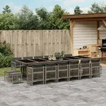vidaXL 17-tlg. Garten-Essgruppe mit Kissen Grau Poly Rattan