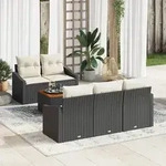 vidaXL 6-teiliges Garten Sofa Set mit Kissen Schwarz Poly Rattan Akazie