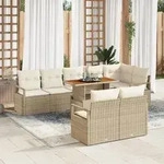 vidaXL 9-tlg. Garten-Sofagarnitur mit Kissen Beige Poly Rattan