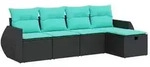 vidaXL 5-tlg. Garten-Sofagarnitur mit Kissen Schwarz Poly Rattan