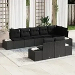 vidaXL 8-tlg. Garten-Sofagarnitur mit Kissen Schwarz Poly Rattan