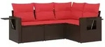 vidaXL 4-teiliges Gartensofa-Set mit Kissen, braun, Polyrattan