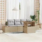 vidaXL 5-teiliges Garten-Sofa-Set mit Kissen Beige Poly-Rattan