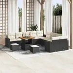 vidaXL 13-teiliges Garten Sofa Set mit Kissen Schwarz Poly Rattan Akazie