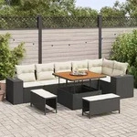vidaXL 9-teilige Garten Sofa Set mit Kissen schwarzes Poly Rattan Akazie