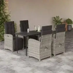 vidaXL 5-tlg. Garten-Essgruppe mit Kissen Hellgrau Poly Rattan