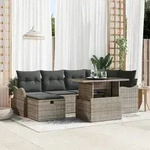 vidaXL 7-teiliges Garten-Sofa-Set mit Kissen in Grau Poly-Rattan