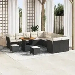 vidaXL 13-teiliges Garten Sofa Set mit Kissen Schwarz Poly Rattan Akazie