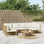 vidaXL 7-tlg. Garten-Lounge-Set mit Cremewei&szlig;en Kissen Bambus