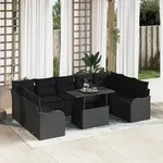 vidaXL 10-teilige Garten Sofa Set mit Kissen Schwarz Poly Rattan