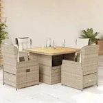 vidaXL 5-tlg. Garten-Essgruppe mit Kissen Beige Poly Rattan