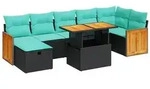 vidaXL 8-tlg. Garten-Sofagarnitur mit Kissen Grau Poly Rattan Akazie