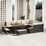vidaXL 12-teiliges Garten-Sofa-Set mit Kissen Schwarzes Poly-Rattan Akazie