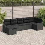vidaXL 7 St&uuml;ck Garten Sofa Set mit Kissen Schwarz Poly Rattan