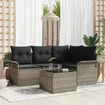 vidaXL 4-teiliges Garten-Sofa-Set mit Kissen schwarzes Poly-Rattan