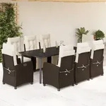 vidaXL 9-tlg. Garten-Essgruppe mit Kissen Braun Poly Rattan