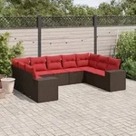 vidaXL 9-teiliges Gartensofa-Set mit Kissen, braun, Polyrattan