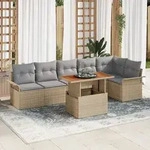 vidaXL 7-tlg. Garten-Sofagarnitur mit Kissen Beige Poly Rattan