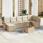 vidaXL 8-teiliges Garten-Sofa-Set mit Kissen Beige Poly Rattan Akazie