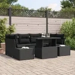 vidaXL 7-tlg. Garten-Sofagarnitur mit Kissen Schwarz Poly Rattan