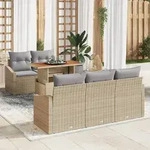 vidaXL 6-teiliges Garten-Esstisch Set mit Kissen Beige Poly Rattan Akazie