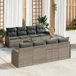 vidaXL 9-teiliges Garten Sofa Set mit Kissen Grau Poly Rattan Akazie