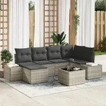 vidaXL 7-teiliges Garten Sofa Set mit Kissen Graues Poly Rattan