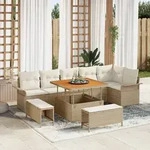vidaXL 9-teiliges Garten Sofa Set mit Kissen Beige Poly Rattan Akazie