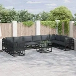 vidaXL Garten-Sofa-Set 11 pcs Schwarz 70 x 70 x 32 cm Aluminium