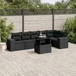 vidaXL 7-tlg. Garten-Sofagarnitur mit Kissen Schwarz Poly Rattan