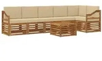 vidaXL Ecksofa Set mit Kissen 7 pcs Natur und Beige Massivholz Akazie