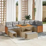 vidaXL 9-teiliges Garten Sofa Set mit Kissen Beige Poly Rattan Akazie