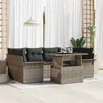 vidaXL 7-tlg. Garten-Sofagarnitur mit Kissen Grau Poly Rattan